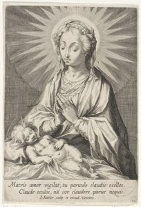 Mary uyuyan Mesih çocuğuna tapıyor by Johann Sadeler (I)