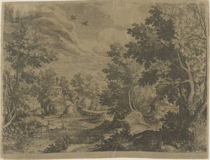 Bir kürek teknesi ile nehir manzarası by Johann Sadeler (I)