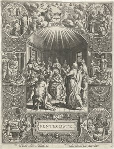 Kutsal Ruh'un Dökülmesi: Pentecoste Pentecoste (nesne üzerindeki başlık) Dört En Önemli Hristiyan Bayramı (dizi başlığı) by Johann Sadeler (I)