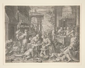 Zengin Adam ve Lazarus by Johann Sadeler I