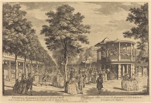 Bahçenin ve Orkestranın Girişinde Büyük Yürüyüşü gösteren Vauxhall Bahçeleri, Musick Çalma ile by Johann Sebastian Müller after Samuel Wale