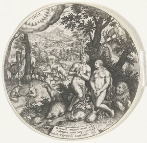 Tanrı Cennette Adem ve Havva ile konuşur by Johann Theodor de Bry