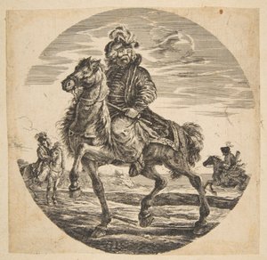 Sola doğru giden Macar atlısı, arka planda diğer atlılar, dairesel bir c..n.d. by Johanna Christina Küsel