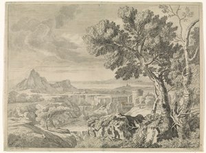 Dağ geçidi ve şelale ile manzara Gaspar Poussin