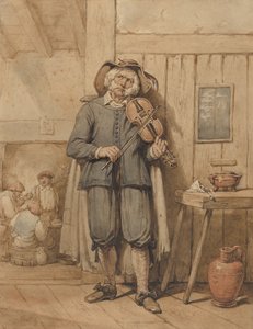 Arka Planda Üç Adam ile Bir Tavernada Bir Kemancı, 19. yüzyılın ortalarında. by Johannes Hendrik van West