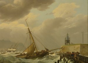 Fırtınalı denizlerde gemiler by Johannes Hermanus Koekkoek