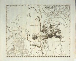 Andromeda'nın kuzey takımyıldızı, göksel atlas Firmamentum Sobiescianum sive Uronographia'dan gravür, Johann Hevelius (1611-1687), Gdansk by Johannes Hevelius