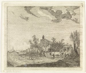 Bir evin önünde at ve araba by Johannes Huibert Prins