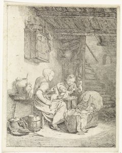 Karısı ve iki çocuk iç by Johannes Huibert Prins