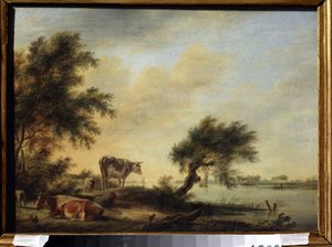 "Bir sürü ile manzara" Tablosu Jan Jansson (1729-1784) 18. yüzyıl Devlet Sanat Müzesi, Tula, Rusya