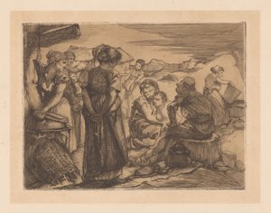 Tepelik bir manzarada erkek, kadın ve çocuk by Johannes Josephus Aarts