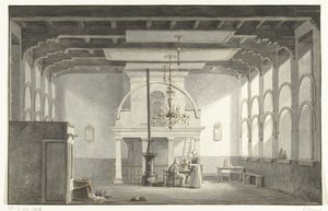 1618-1619 yıllarında Ulusal Sinod'un yapıldığı Dordrecht'teki Kloveniersdoelen'deki salon, 1836 by Johannes Rutten (signed by artist)