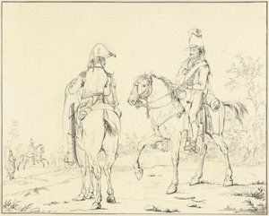 At sırtında iki Fransız süvari by Johannes Vinkeles