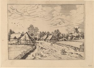 Posta Değirmeni ile Köy Köyü by Johannes and Lucas van Doetechum after Master of the Small Landscapes