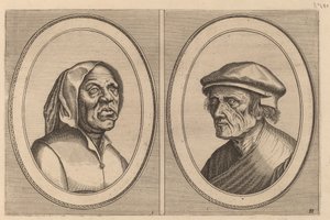 "Baef Schol-becx" ve "Spruyt Vroegh-bedorven" by Johannes and Lucas van Doetechum after Pieter Bruegel the Elder