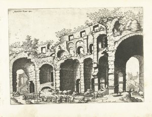 Bir amfitiyatronun görünümü, muhtemelen Kolezyum Roma kalıntıları, 1561 (dizi başlığı)