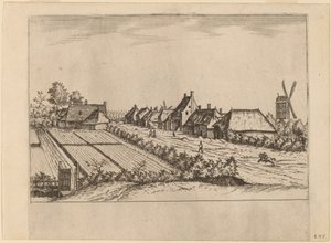 Tarlalar ve Posta Değirmeni ile Köy Yolu by Johannes van Doetechum, the Elder and Lucas