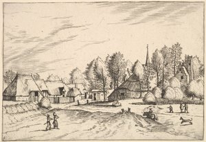 Multifararum kulübelerinden ve kırsal hatlardan Kilise Kulesi ile Country Village..., 1559-61. by Johannes van Doetecum I