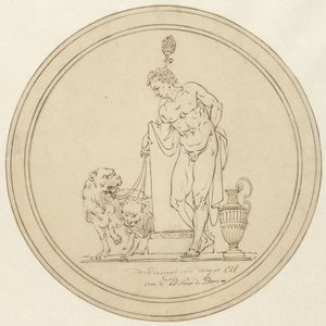 İki aslanla ayakta duran alegorik erkek figürü by Johannes van Dregt