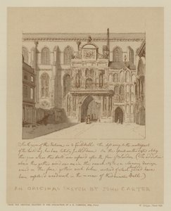 Guildhall girişinin güney görünümü, Londra Şehri (litho) by John (after) Carter