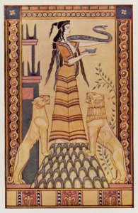 Girit#39;in Yılan Tanrıçası (renkli litho) by John (after) Duncan