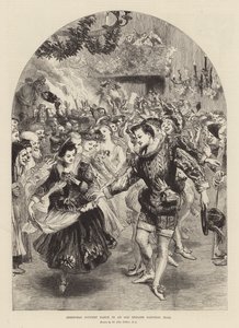 Eski bir İngiliz baronial salonunda Noel ülke dansı (gravür) by John (after) Gilbert