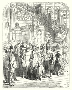 Crystal Palace, Hyde Park, Londra, 1851 Büyük Sergisinin yapıldığı yerdeki katılımcılar ve ziyaretçiler (gravür)