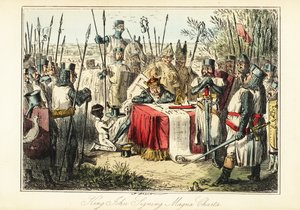 Kral John, Runnymede'de Magna Carta'yı imzalayan baronlar ve piskoposlarla çevrili