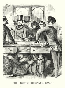 Punch karikatür: The British Brigands' Bank - bankacılıkta yolsuzluk ve Royal British Bank'ın çöküşü (gravür) by John (after) Leech