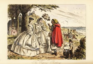 Rosa McDermott ve annesi bir yürüyüş sırasında Roman bir kadın falcıdan bir kehanet duyuyor by John (after) Leech