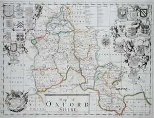 Oxfordshire Haritası, John Oliver ve Richard Palmer tarafından oyulmuş ve elle renklendirilmiş, Philip Lea tarafından yayınlanmıştır, c.1690 (renkli gravür) by John (after) Sellar