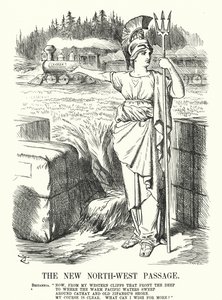 Yumruk karikatür: Yeni Kuzey-Batı Geçidi - Kanada Pasifik Demiryolu (gravür) by John (after) Tenniel