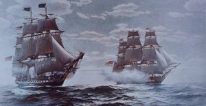 USS Anayasası ve HMS Java (renkli taş) by Walter Charles Mills