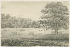 Hagley Hall: kalem ve yıkama çizimi, 4 Mayıs 1814 by John Allport