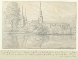Lichfield Katedrali - Güney Batı Görünümü: karakalem by John Allport