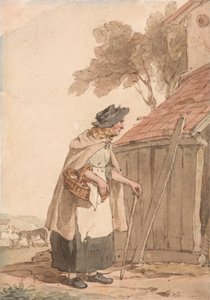 Sepet Taşıyan Yaşlı Bir Kadın by John Augustus Atkinson