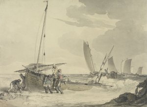 Denize açılan balıkçı, c.1810 (kağıt üzerine kalem ve mürekkepli tuvalet) by John Augustus Atkinson