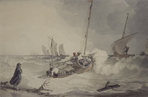 Balıkçı Tekneleri Dışarı Çıkma, suluboya by John Augustus Atkinson
