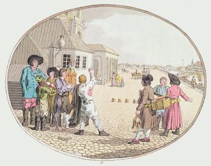 Russian Village Scene, early 19th century (hand-coloured etching) by John Augustus Atkinson