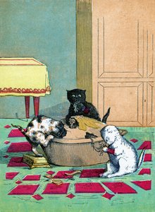 Eldiven giyen ve turta yiyen üç küçük kedi yavrusu, "Üç Küçük Kedicik" 1859
