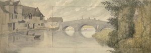 Hythe Bridge, Oxford, 1789 (daha büyük bir yaprağa yapıştırılmış üç yaprak kağıt üzerine grafit üzerine sulu boya) by John Baptist Malchair