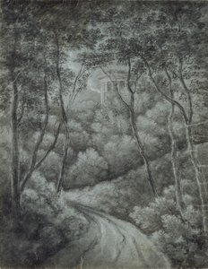Bir Orman Yolu ve 18. yüzyılın sonlarında klasik bir Tapınak ile manzara. by John Baptist Malchair