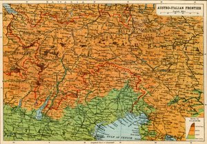 Avusturya-İtalyan sınırının haritası, Birinci Dünya Savaşı, c1920.