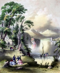 Innisfallen Manastırı kalıntıları ile Killarney Gölü, İrlanda, 19. yüzyıl.