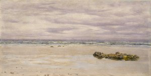 Kennack Sands, Cornwall, Low Tide, 1877 (gemide petrol, çizim olarak monte edilmiş) by John Brett