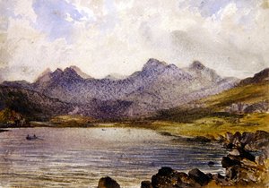 Llyn Crafrant, Galler yakınlarında (kağıt üzerine suluboya) by John Brett