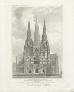 Lichfield Katedrali - Batı Cephesi: gravür, nd [c 1820]
