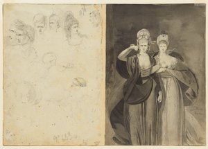 Kafa Eskizleri verso, sol, İki Kadın verso, sağ, c. 1770-1775.
