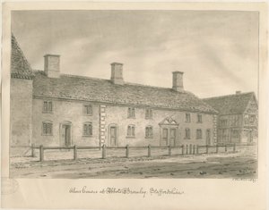 Abbots Bromley Almshouses: sepya çizimi by John Buckler