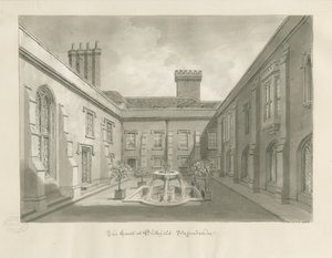 Blithfield Hall - Avlu: sepya çizimi by John Buckler